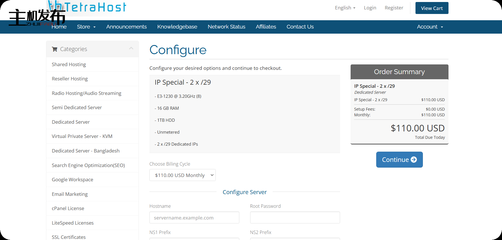 *TetraHost：带有特殊 IP 的专用服务器，价格低至 110 美元