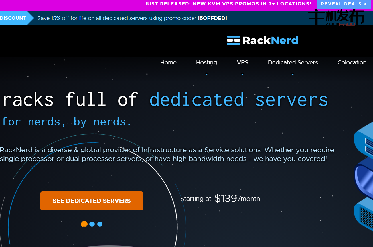 热卖!RackNerd 的专用服务器促销!SSD、NVMe 和 HIGH STORGAGE DEDIS 59 美元/月起